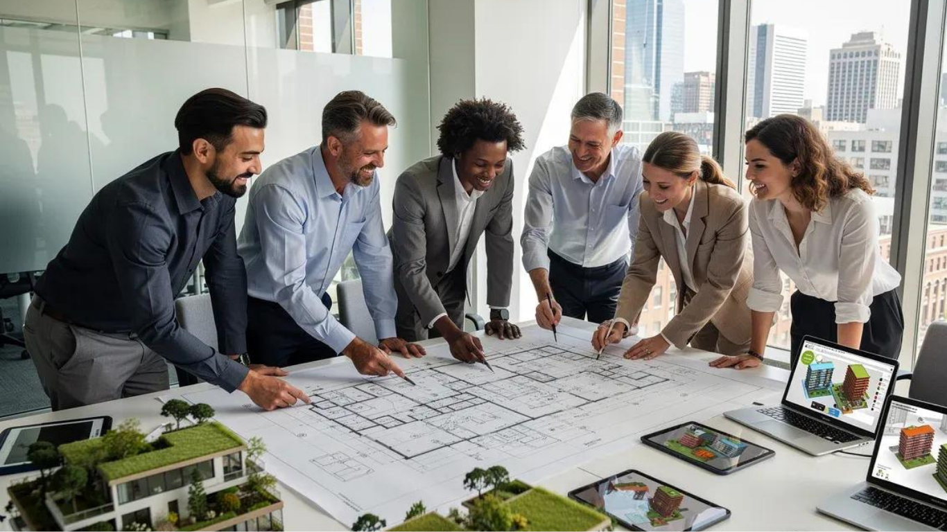 Arquitectura sostenible Equipo de arquitectos trabajando